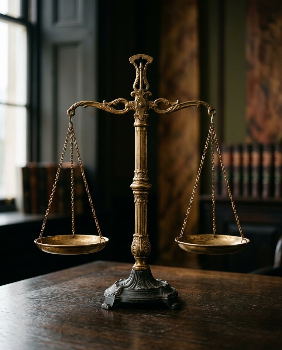 Balança da justiça em metal dourado, símbolo da atuação jurídica da Asaraujo Advocacia